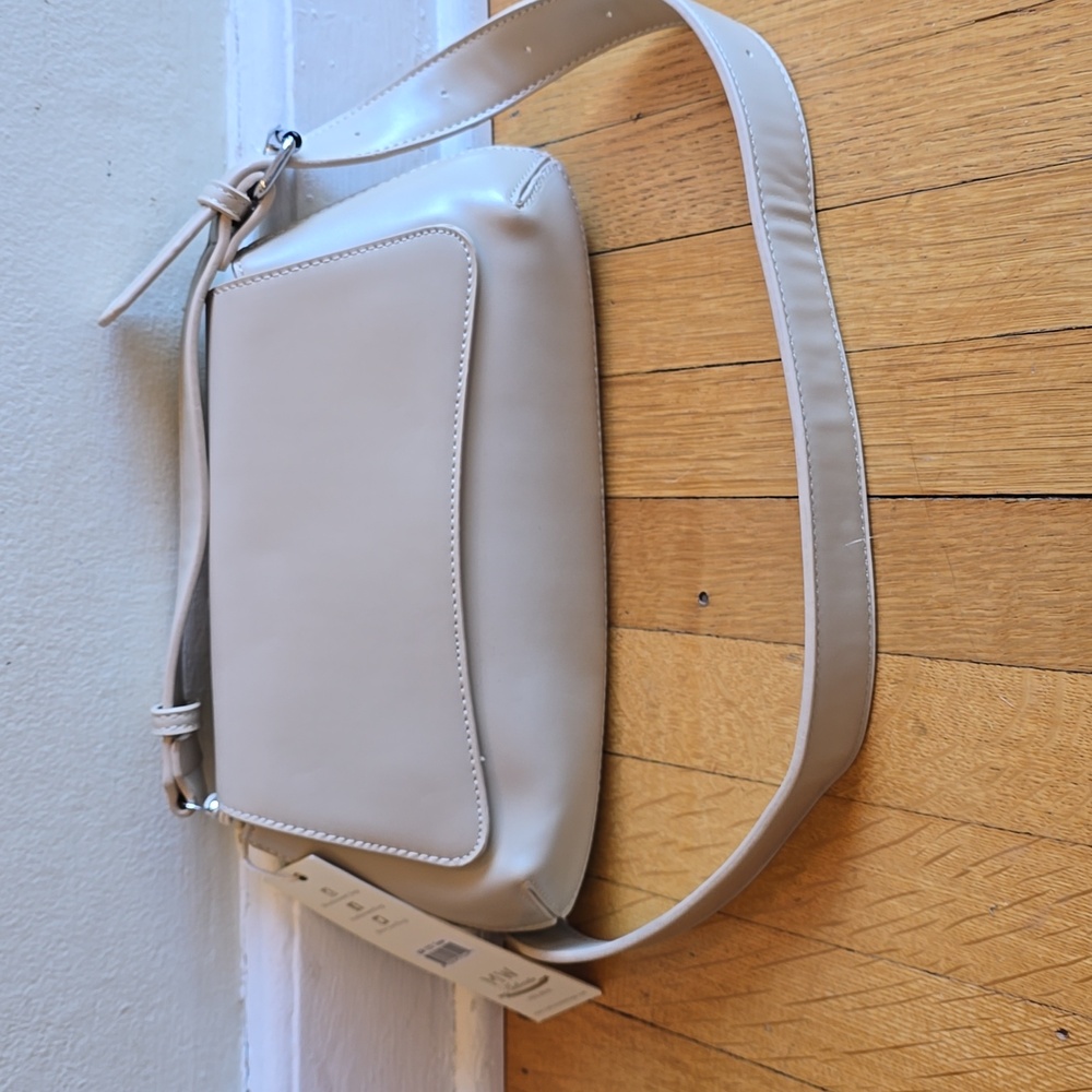 NWT, Madison West, Flap Shoulder Bag, Faux Leather, Taupe, 7" H x 12" W x 2.5" D
